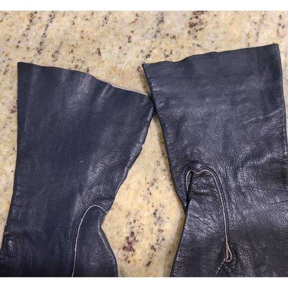 Vintage Size S 6 Black Leather Formal 10" Gloves Stitching Detail Geometric - Picture 9 of 16